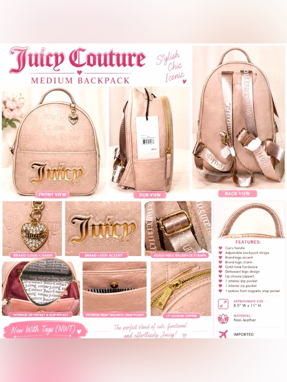 *new* Juicy Couture Logo Medium Backpack “Cafe”